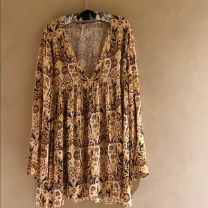 Free People Bella Floral Print Boho Tunic Mini Dress size med.